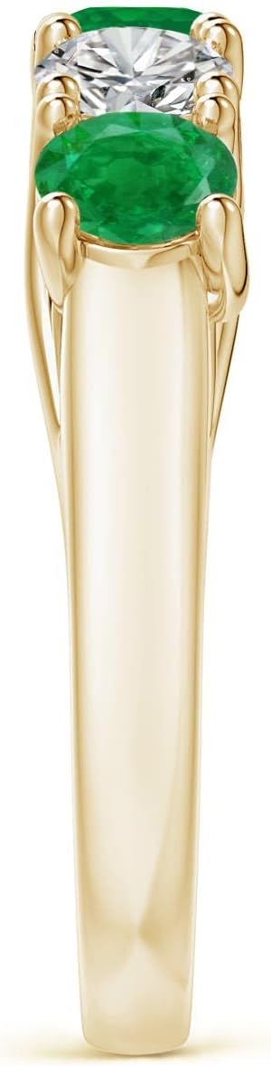 Angara Natural Emerald Wedding Band for Women | Half Eternity 5 Stone Emerald and Diamond Wedding Band in 14K Solid Gold/Silver/Platinum | May Birthday, Anniversary, Gemstone Jewellery Gift