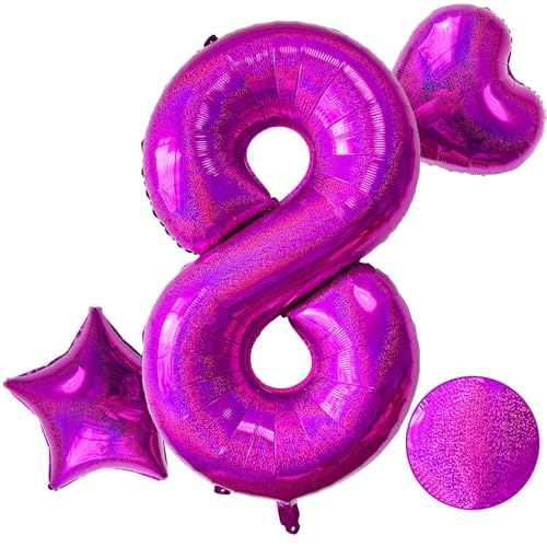 Laser Pink Number 8 Balloons 40 Inch Giant Hot Pink Sweet 8 Helium Balloons for Girls 8th Birthday Party Supplies 8th Anniversary Events Decorations