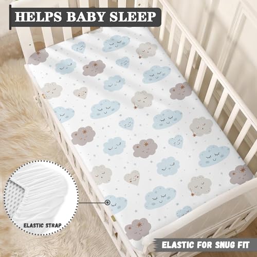 Image of Clouds Baby Crib Sheets for Boys Girls Cute Fitted Crib Sheet for Standard Crib and Toddler Mattress Smile Cloud Baby Mattress Sheets Toddler Bed Sheet 52x28x8 in