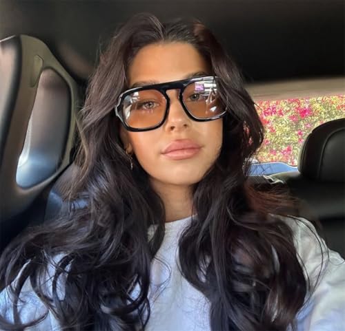 ADE WU Trendy Square Sunglasses for Women Men,Vintage Square Aviator Sunglasses Fashion 70s Inspired Stylish Flat Top Shades3