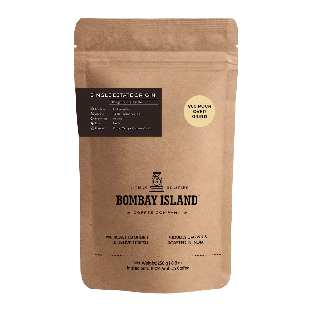 Bombay Island Coffee Thogarihunkal Estate | Medium Roast | Freshly Roasted 100% Arabica | 250 Gm | Pour Over Grind