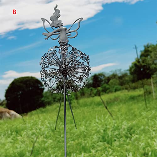 Wonderland-Like Garden Decoration Fairy Dandelion Sculptures Garden Stakes Dramatic Fairy Sculptures Dancing With Dandelions Wind Catcher For Home Garden Patio Yard Decoration With Standing Pole (A) #TOP2