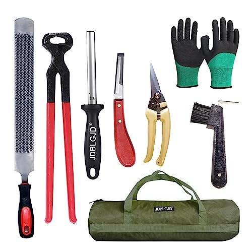 14 inch Farrier Hoof Tool Kit Farrier Tool Kit（8 Piece）Professional Hoof Knife Sharpener Horse Farrier Tools Farrier Hoof Nippers Mini goat hoof rasp file Pig Equine Metal Shear Cutter Handle Knife