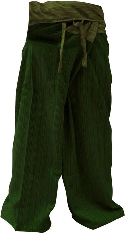 "BestThaiComplex" 2 Tone Thai Fisherman Pants Yoga Trousers Free Size Cotton Olive and Green
