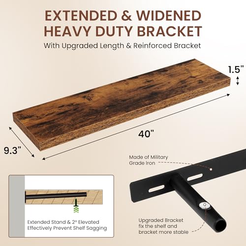 Image of Dreamland 40 Inches Floating Shelves for Wall, 9.3 inch Deep Long Floating Shelves Set of 2, Large Display & Storage Shelf, Wall Shelf for Bathroom Bedroom Living Room Kitchen Office, Rustic Brown
