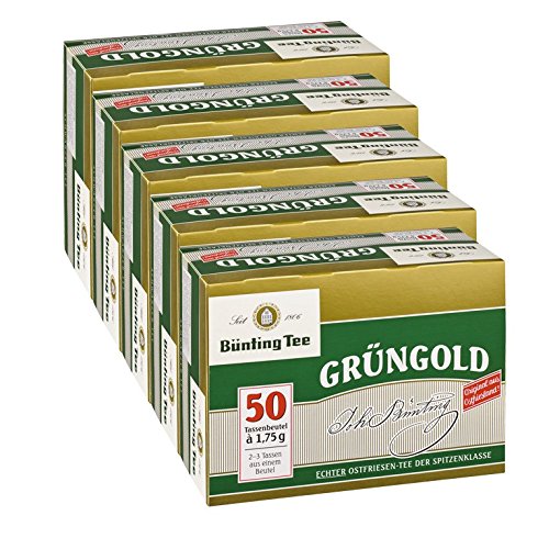 Bünting Tee Grüngold, 50 Tassenbeutel 5er Pack