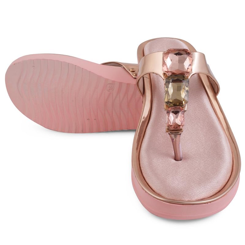 Image of XE Looks Women's Fashion Wedges | Stylish & Trendy Metallic Sandals with Stone Details | Comfortable Cushioned Footbed & Lightweight Design Wedges For Girls & Women UK-7
