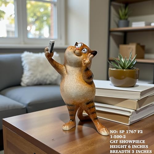 Image of AUGEN Polyresin Kitten Selfie Statue Showpiece for Home Decor Decoration and Gifting (1767F2, 15.5cm)