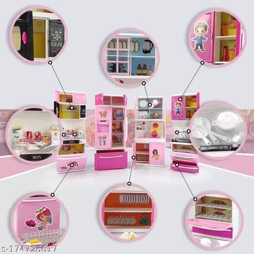 Image of Pearl Kitchen Play Set for Kids with Microwave, Oven, Refrigerator & Sink, Light & Sound Cooking Toy Set with Utensils & Accessories, Pretend Play Modular Kitchen for Girls 3+ Years