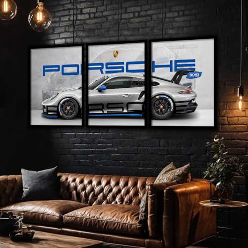 Image of ARTELLY Big Porsche 911 GT3rs Sports Car Framed Wall Posters, Set of 3, Premium Framed Painting, Living Room Bedroom Decoration, Large Size Gift Item for Boys Room Decor (Porsche 1, 19x25 inch)