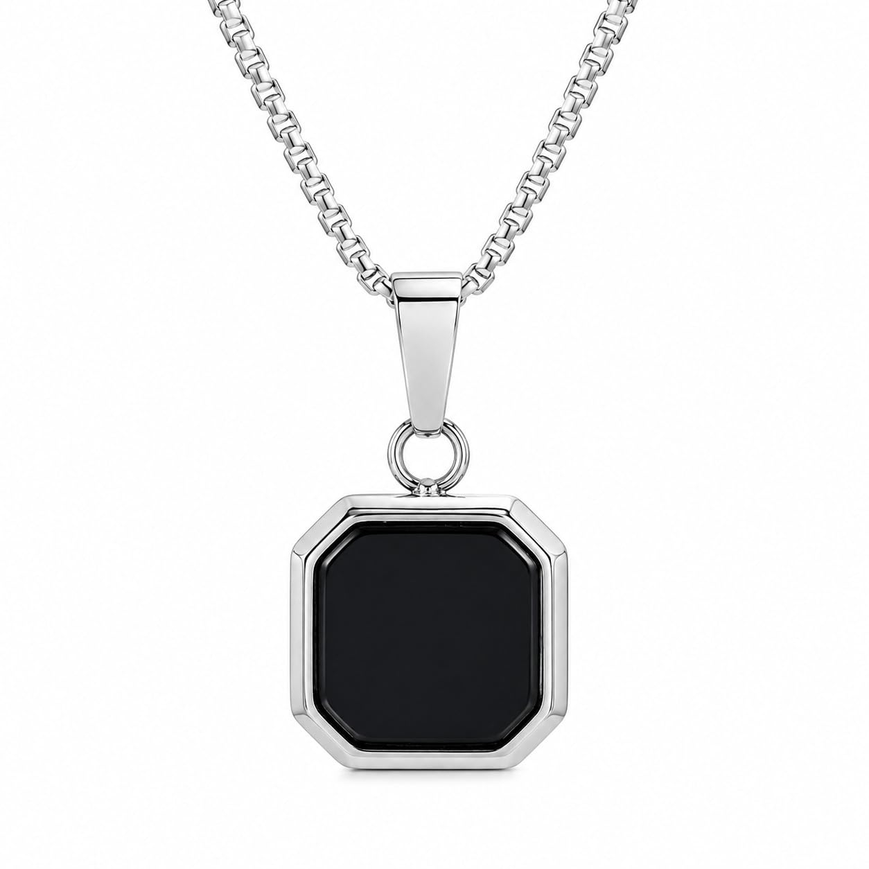 Men's Jewellery Black Silver Chain For Men Boys Geometric Stainless Steel Black Silver Locket Pendant Necklace Chain For Men Boys For Chains Modern Accessories, Locket for Men, Fashion Jewelry-image-27