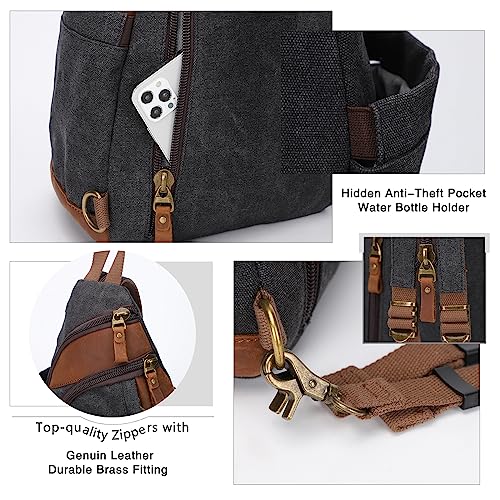 Mochila tipo sling de canvas negra para ciclismo y senderismo miniatura 3
