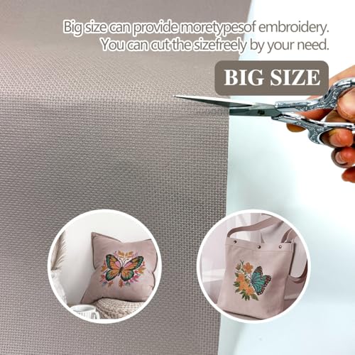 Image of 14CT Aida Cloth - 30x35 Inch Cross Stitch Fabric for Embroidery, Pre-Cut Needlework Material, Acid-Free, Durable Weave(Light Coffee Color)