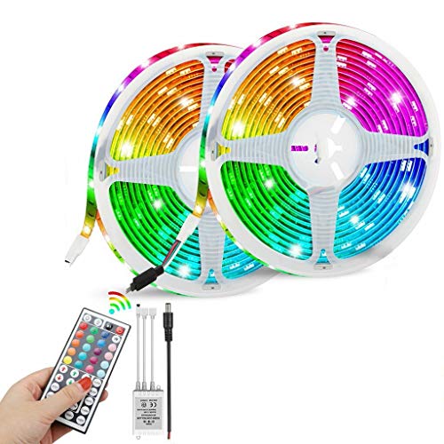 LED Strip 2x5m 3528 SMD RGB LED Streifen , Farbwechsel LED Band mit IR Fernbedienung, LED Lichtkette für Innenbeleuchtung, Wohnzimmer,Schlafzimmer, Küchen LED Leiste Cover