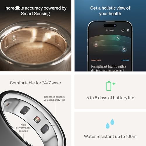 Image of OURA Ring 4 - Stealth - Size 8 - Smart Ring | Size First Ring 4 Sizing Kit | Sleep Tracking Wearable - Heart Rate - Fitness Tracker - Up to 8 Days Battery Life