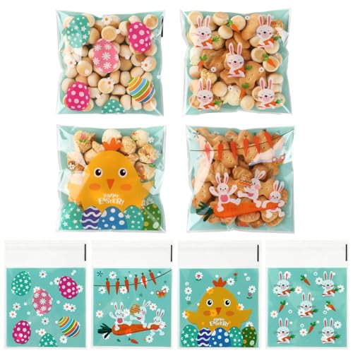 100 PCS Easter Self-sealing Cellophane Bags(4x...