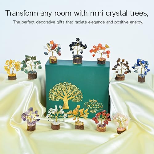 Image of Crocon Set of 12 Crystals Mini Stone Tree of Life Birthday Gifts for Women, Home & Office Decor, Money Tree Healing Crystals Gift Set Mom & Father Gift Ideas Housewarming Gifts New Home Sister & Dad