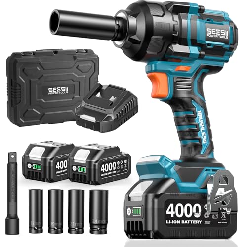 Seesii Impact Wrench 886 Ft-lbs(1200N.m), 1/2 High Torque Impact Gun with 21V 2x4.0Ah Battery,...