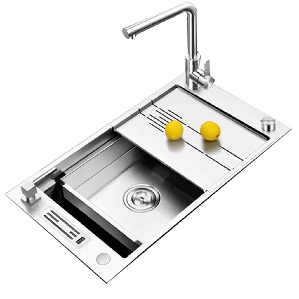 ZQFHSX Kitchen Sinks Fixtures Square Household Single Basin Sink For Stainless Steel Cleaning Pool (Color : Silver, Size 81 * 43 24cm)
