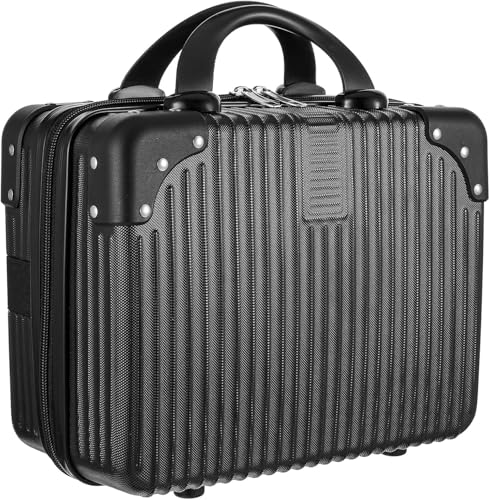 Image of Yagzon Portable Hard Shell Cosmetic Travel Case, Small Travel Hand Luggage with Elastic Band, Mini ABS Carrying Makeup Case Suitcase (Black)