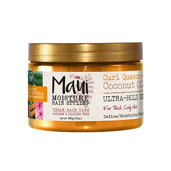 Maui-Moisture-Curl-Quench-Coconut-Oil-Ultra-Hold-Gel-for-Curly-Hair-Styling-Vegan-No-Drying-Alcohols-Paraben-Free-Silicone-Free-12oz Maui Moisture Curl Quench + Coconut Oil Ultra-Hold Gel, for Curly Hair Styling, Vegan, No Drying Alcohols, Paraben Free, Silicone Free, 12 Ounce