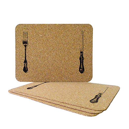 Cleverbrand Salvamanteles de Corcho Agglo Motivo Cubierto - rectangulario (apr. 40 x 30 cm, Espesor 3 mm), Kit con 4 Unidades