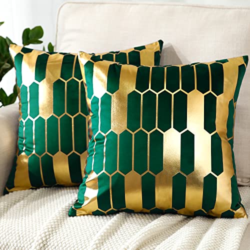 JOTOM Set of 2 Cushion Covers 45 x 45cm Cozy Velvet Throw Pillow Covers Square Pillowcases Geometric Pattern Decorative Cushion Case for Living Room Couch Bedroom Sofa Car Decor (Army Green)