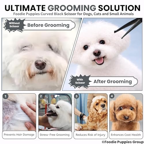 Image of Foodie Puppies Curved Dog Grooming Scissors - (Black) Stainless Steel Pet Hair Cutting Shears with Finger Rest | Precision Trimming for Dogs & Cats | Professional Grooming Tool for Home Use
