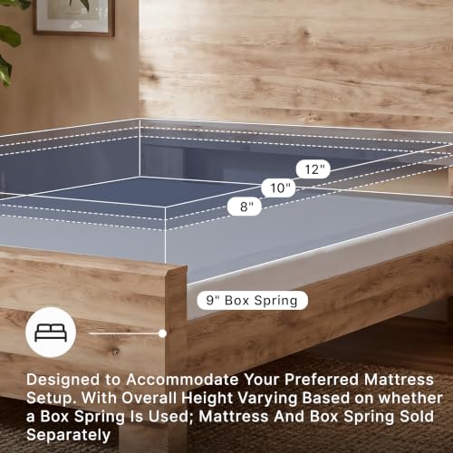 Image of Signature Design by Ashley Queen Bed Frame with Headboard, Rustic, Hyanna | Queen panel bed, Engineered wood (MDF /particleboard /plywood) and decorative laminate, Optimized for box spring support