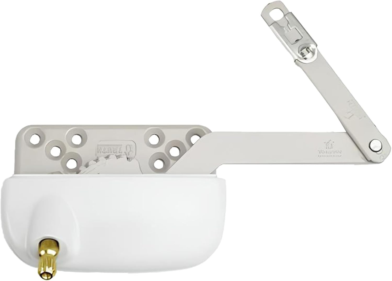 Brixwell Split Arm Casement Operator Left Hand Type, Metal Material, White Finish, 4-3/4" Primary Arm Length, 4-3/8" Link Arm Length, 3" Outer Hole Spacing