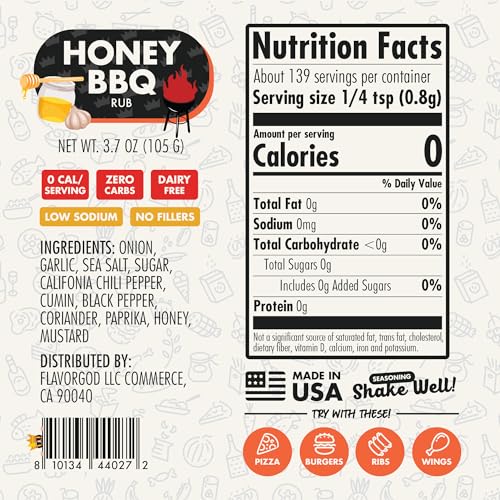 Image of Honey BBQ Rub Mix, 2 Bottles by Flavor God - Premium All Natural & Healthy Spice Blend for Grilling Chicken, Beef, Chili, Seafood, Vegetables, & Salad - Kosher, Gluten-Free, Dairy-Free Steak Rub