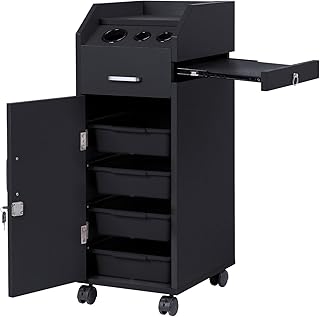 Winado Hair Salon Storage Cart with Wheels & 3 Hair Dryer Holders & 4 Drawers & Lock & 2 Keys, Hairdressing Tools Station Mobile Makeup Case, SPA Utility Trolley (Black)