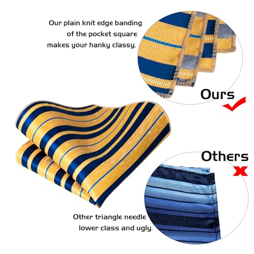 Image of 5PCS Mens Silk Designer Tie, Pocket Square, Cufflinks, Drilled Tie Ring and Lapel Pin Set for Wedding Groom Party