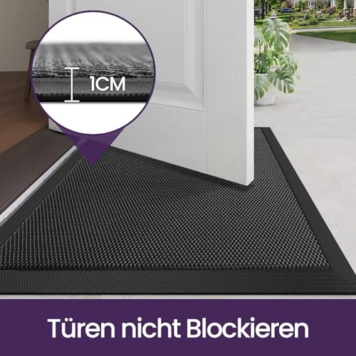 DEXI Fußmatte außen 60 x 90 cm, extrem rutschfeste Schmutzfangmatte, langlebig Fußabtreter außenbereich, robust Fussmatte Aussen wasserdichte Türmatte für die Haustür, Dunkelgrau