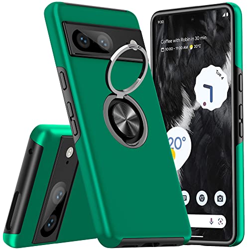 KRAFTCARE Hülle für Google Pixel 7, Handyhülle mit Eingebetteter 360° Grad Ring, Magnetische Schutzhülle TPU Stoßfest Cover Case für Google Pixel 7, Dunkelgrün