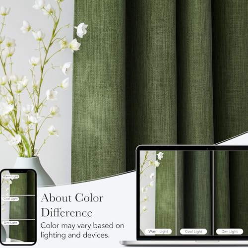 Image of NICETOWN Short Faux Linen Froest Green Blackout Curtains 63 inches Long for Kitchen - Privacy Panels for Living Room Bedroom, Modern Farmhouse Style Easy Care Grommet Top, 2 Panels, W42 by L63