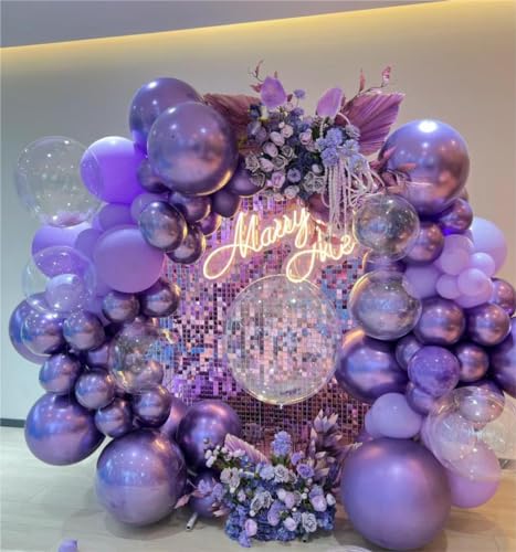 Image of Metallic Purple Balloons 12inch, 50Pcs Chrome Purple Party Balloons | 3.2g Latex Balloons for Women Birthday Wedding Baby Shower Graduation Party Decorations
