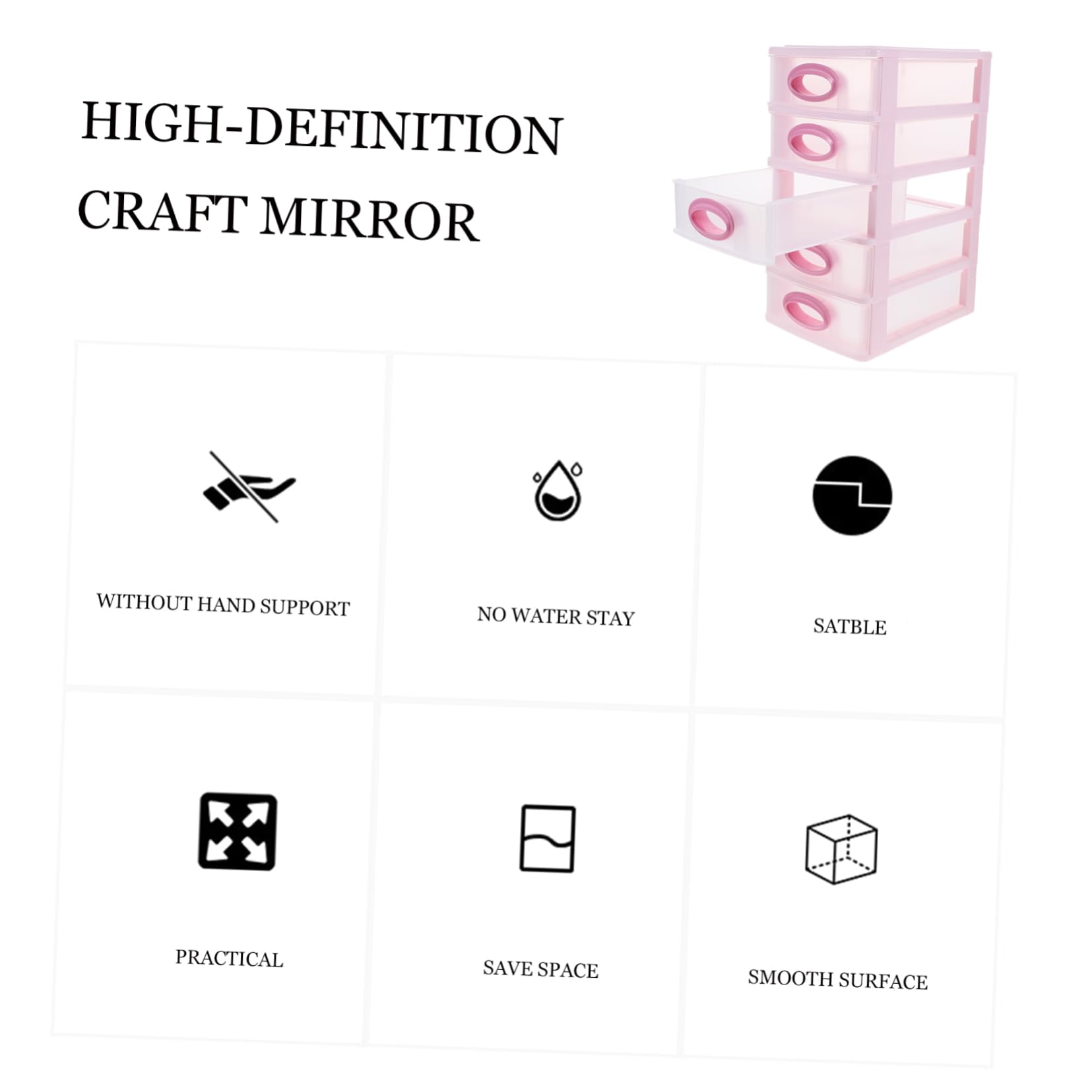 PLAFOPE Organizador de Escritorio en Pp 5 Cajones Diseño Simple Caja Almacenaje Maquillaje Rosa y Montaje Fácil para Maquillaje y Papelería para Oficina