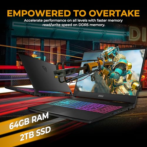 Image of msi Katana 15.6 inch 165Hz QHD Gaming Laptop, NVIDIA GeForce RTX 5070 8GB, 64GB DDR5 RAM, 3TB Storage(2TB SSD & 1TB Docking Station), Intel i7-14650HX, 4 Zone RGB Backlit Keyboard, Win 11 Pro, Black