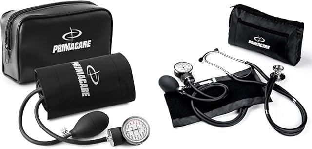 Primacare DS-9193 Classic Series Large Adult Size Professional Blood Pressure Kit, Black & Primacare DS-9181-BK Professional Aneroid Sphygmomanometer and Sprague Rappaport Stethoscope, Black