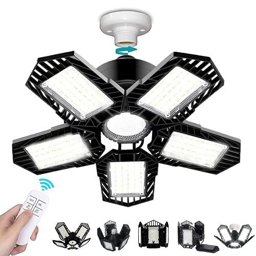 Hauyate Deformable LED Garage Lights,150W-15000LM Led Adjustable Garage Ceiling Lights with Remote Controller,6000-6500K Leaf Aluminum Panels for E26/E27 Screw Socket