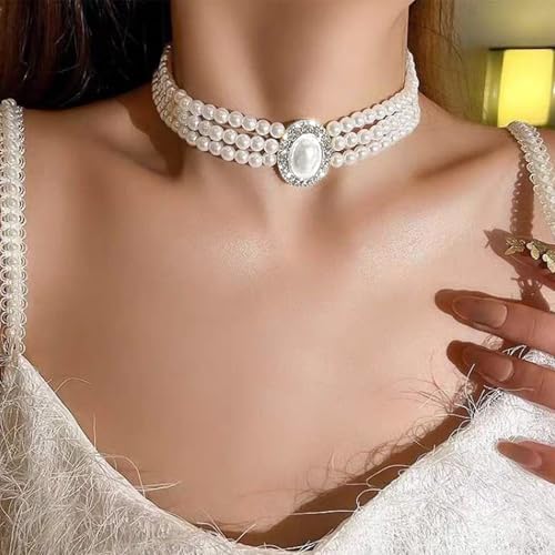 Halloween Pearl Choker Necklace, Gothic Blood Pearl Necklace Vampire Choker as Halloween Costume Gift, Faux Chokers White Necklaces Fake Vintage Jewelry as Goth Party Accessories4