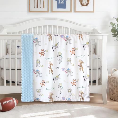 Image of BORITAR Tennis Baby Blanket for Boys Girls, Super Soft Double Layer Minky Fabric with Dotted Backing, Lovely Elephant Woodland Animal Blankets for Newborn Toddler Infant, 30 x 40 Inch