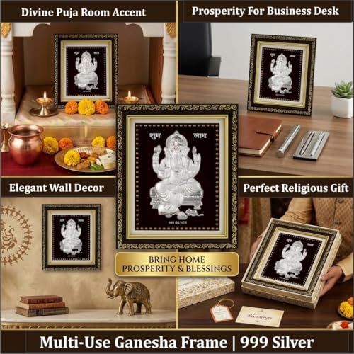 Image of 999Pure Silver Ganesh Photo Frame for Home & Office | PremiumSilver | PoojaRoom & Wall Decor | Wedding & Festival Gifts | Certificate Included | Tabletop Size 5.5x5 inch