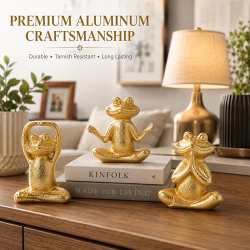 Set de 3 estatuas decorativas de rana doradas miniatura 3