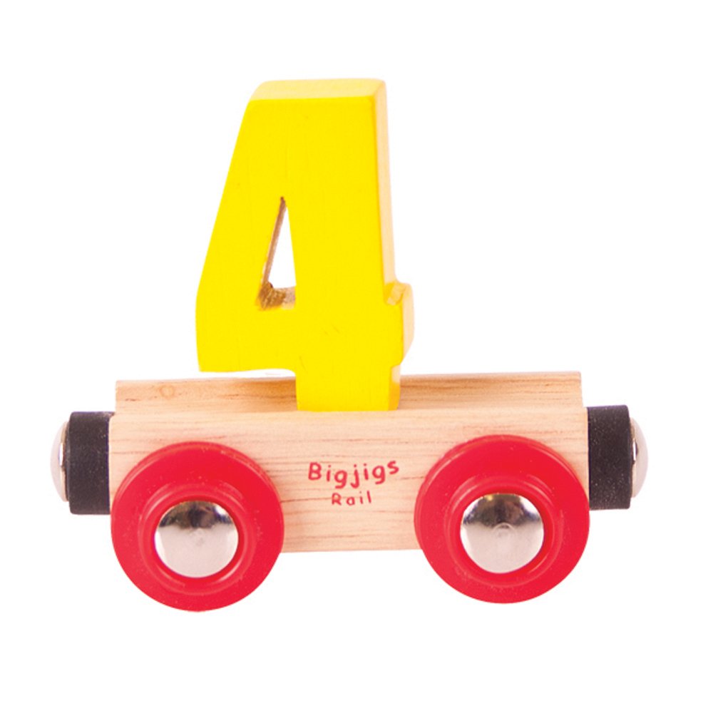 Bigjigs Rail Wooden Rail Name Number 4 (Yellow) Personalised Wood Railway Carriage