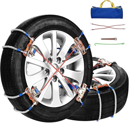 SCITOO Snow Chains Quick Fit Easy Installation,Tire Traction Chain For Car Pickup Trucks SUV,Portable Reusable Adjustable Universal Emergency Anti-Skid Thickening Tire Chains - Set of 8