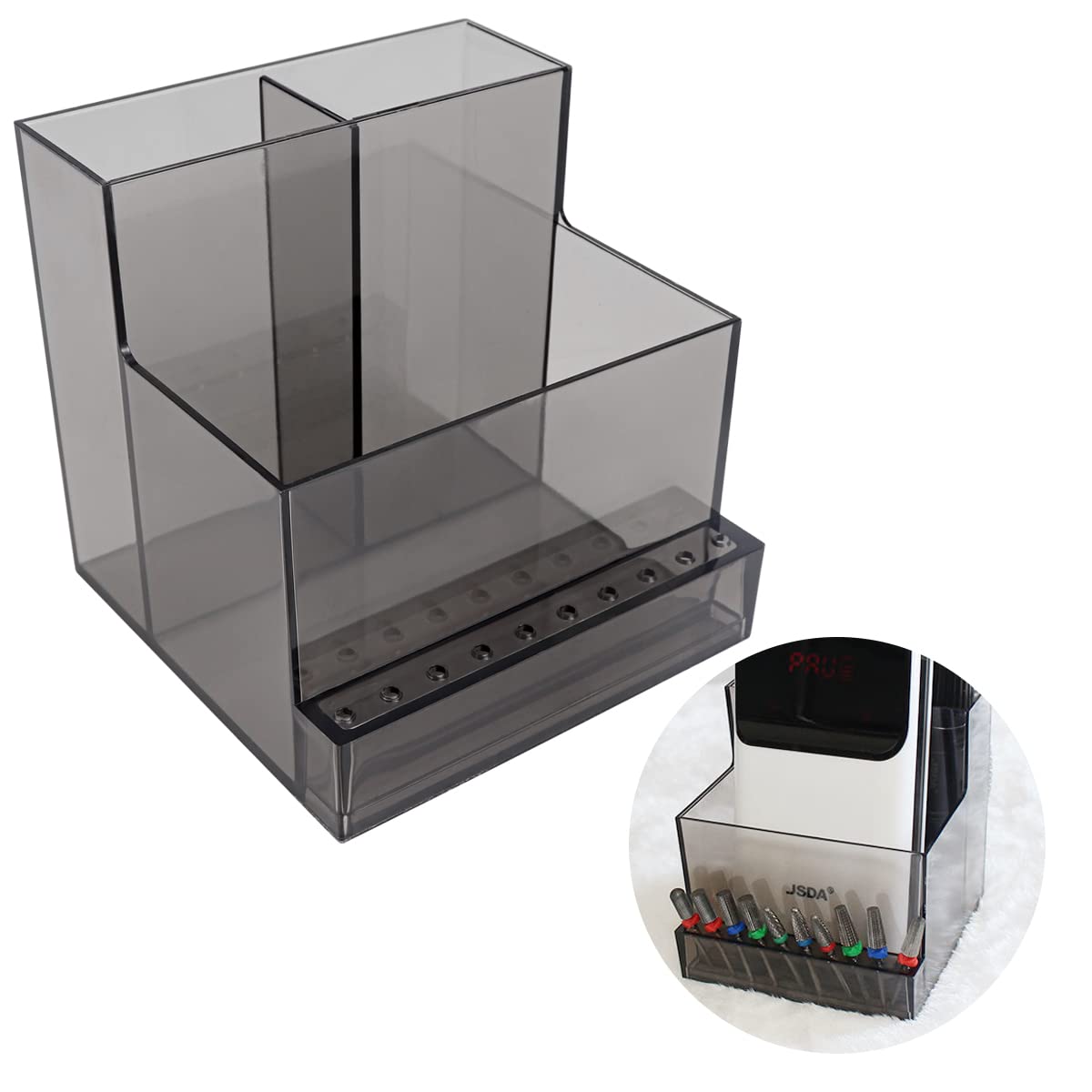 FERCAISH Nail Drill Grinding Bit Holder Box Professional Nail Art Polishing Grinding Drill Bit Holder Display Storage Box Bit Case Organizer (Black)