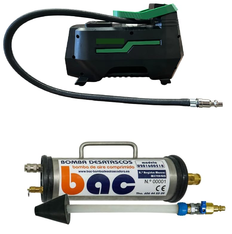 BAC Bomba Desatascadora de Tuberias Profesional KIT Completo HERRAMIENTA Desatascador Universal Adaptable Efectivo ante Grandes Atascos en Fregadero, Desagües, WC, Ducha, Lavabo