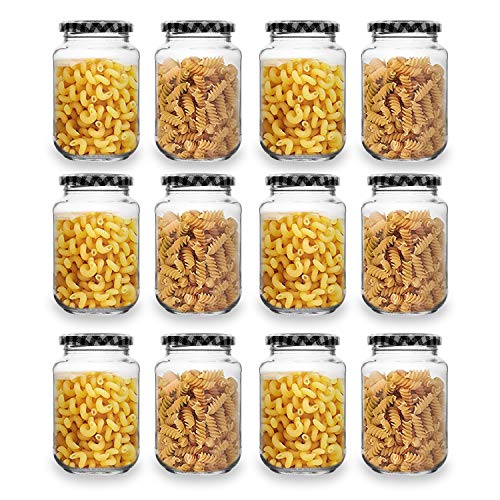 Image of Croco Glass Jar Round Shape Storage Glass Jar (Black Check Set Of 12, 500ml)